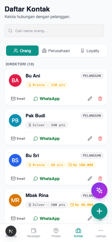 Detail kontak: kasbon + tombol Tagih via WhatsApp