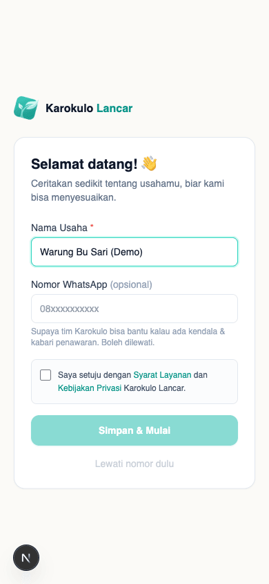 Layar Siapkan Bisnismu saat pertama masuk