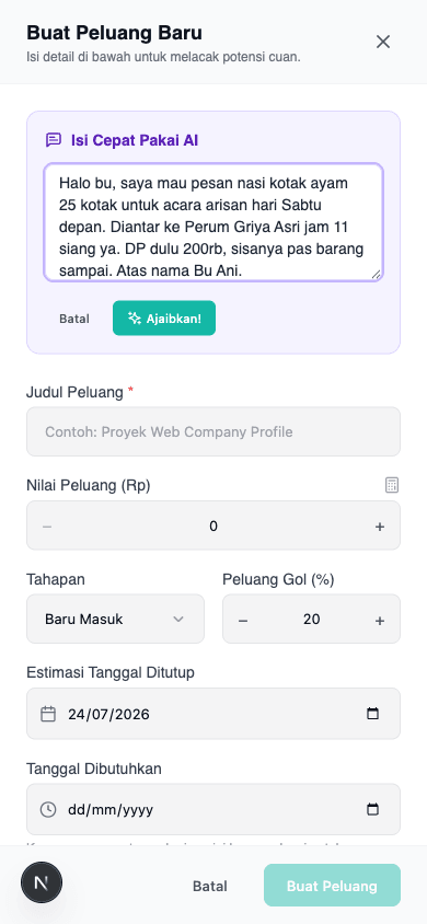 AI mengisi form otomatis dari chat yang ditempel